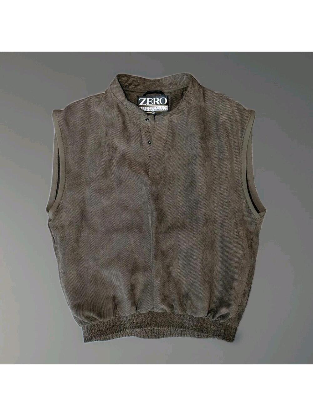 Zero Restriction Mens Golf Vest Microsuede 1/4 Snap Size Medium Brown